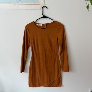 Rust Burnt Orange Brown Long Sleeve Velvet Dress